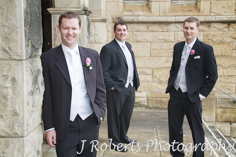 Groom and groomsmen outside church - wedding photography sydney